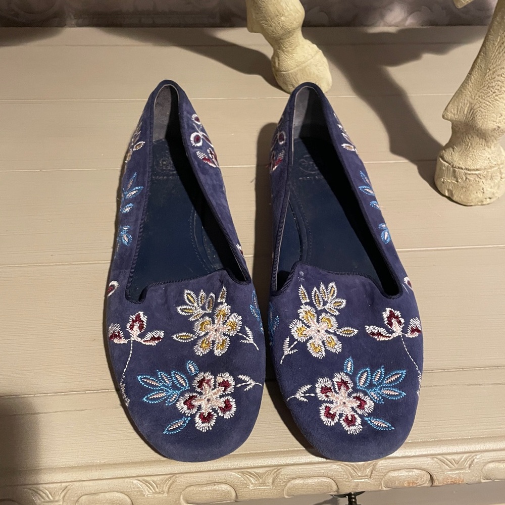 Beaded Tory Burch Ballet Shoes  Blue Loafers 9.5